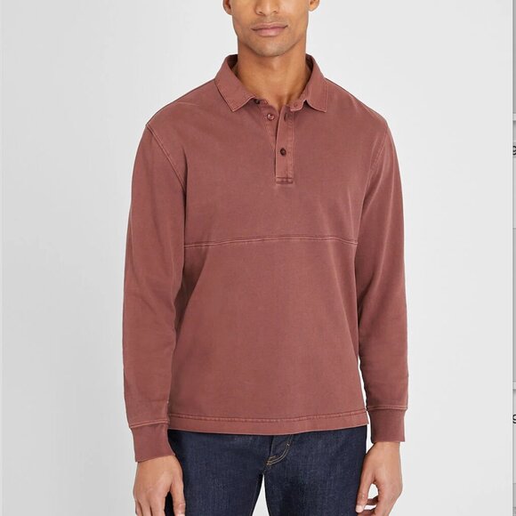 Washed Long Sleeve Rugby Shirt - New With Tags - NEVER WORN - Burgundy - Picture 1 of 5